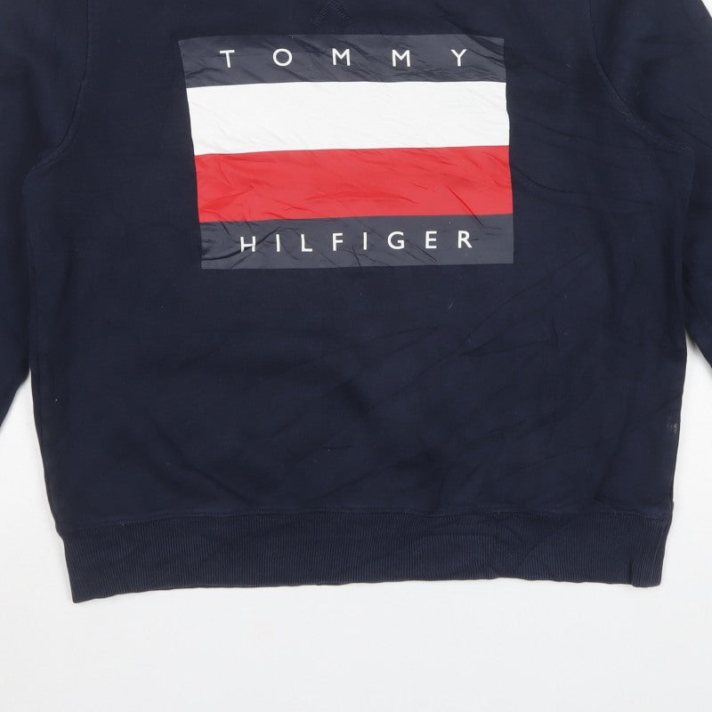 Tommy Hilfiger Men’s Blue L Logo Graphic Crew Neck Pullover Sweatshirt
