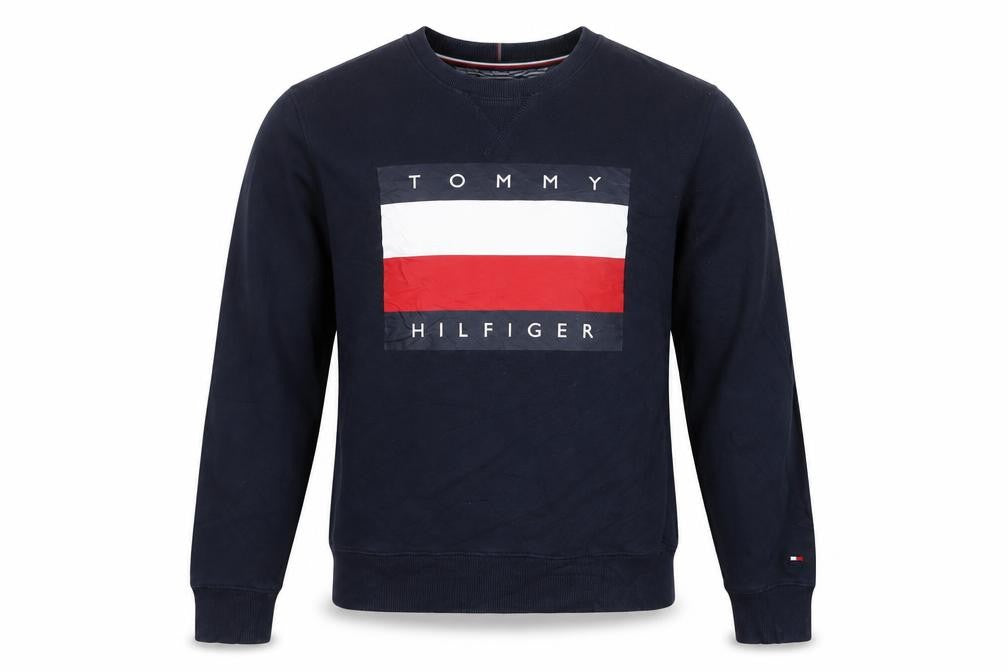 Tommy Hilfiger Men’s Blue L Logo Graphic Crew Neck Pullover Sweatshirt