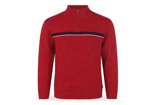 Next Men's Red Medium 1/4 Zip High Neck Cotton Knit Striped Jumper