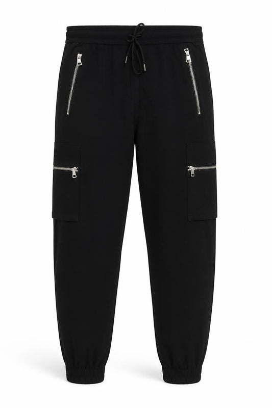 NVLTY Men's Black M Cargo Jogger Trousers Zip Pockets