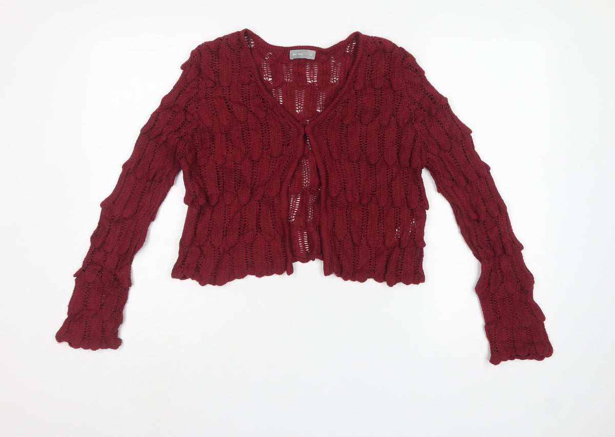 Per Una Women’s Red Size 12 Cable Knit V-Neck Open Cardigan