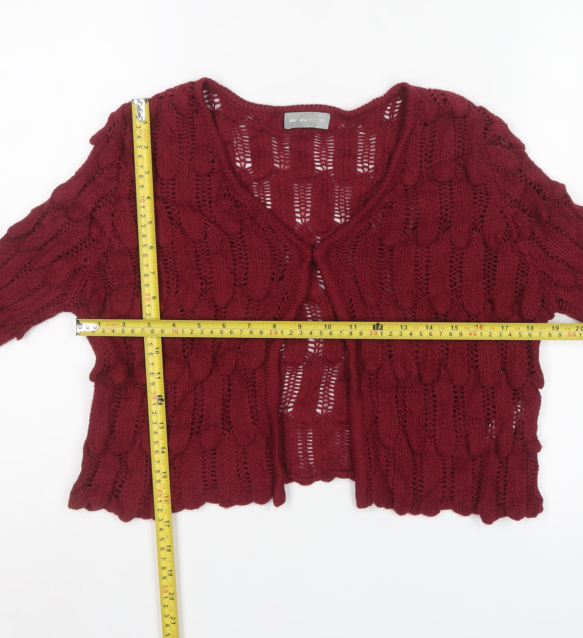 Per Una Women’s Red Size 12 Cable Knit V-Neck Open Cardigan