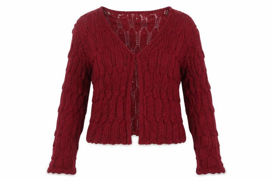 Per Una Women’s Red Size 12 Cable Knit V-Neck Open Cardigan