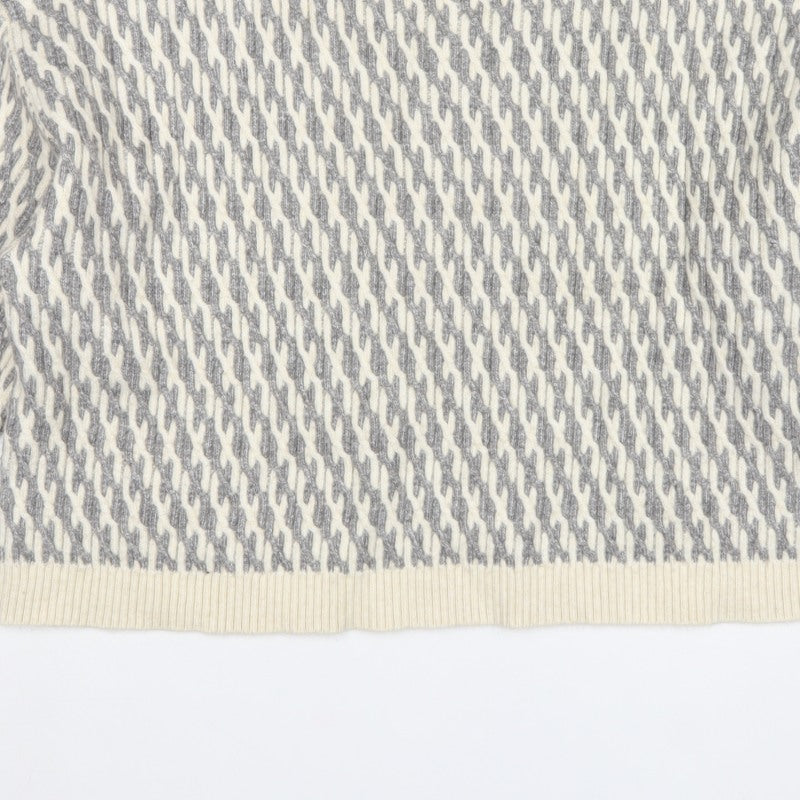 Marks & Spencer Women Grey XL Geometric Roll Neck Chunky Knit Jumper
