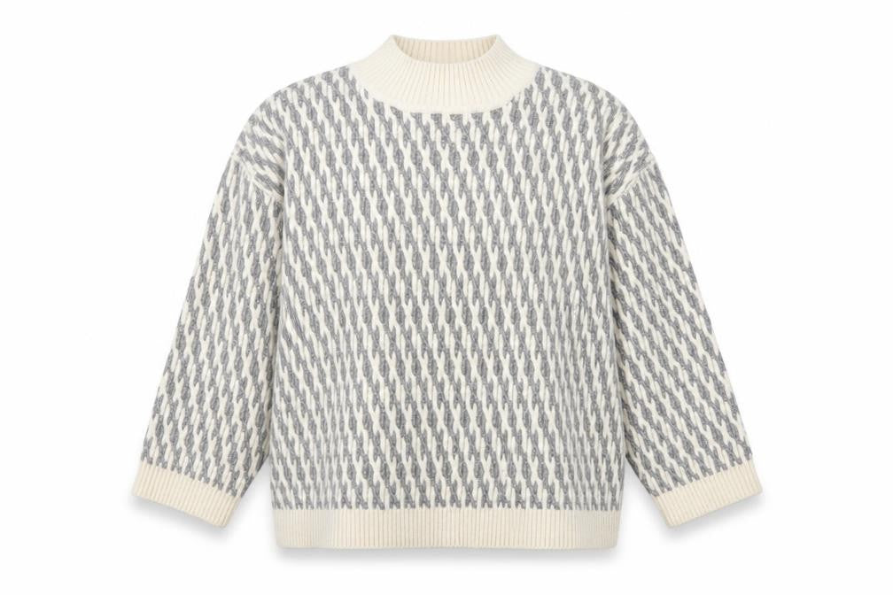 Marks & Spencer Women Grey XL Geometric Roll Neck Chunky Knit Jumper