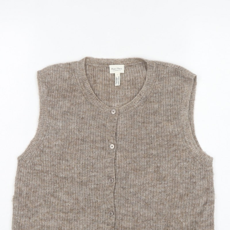 Part Two Women Beige UK 10 Mohair Blend Button Knit Vest