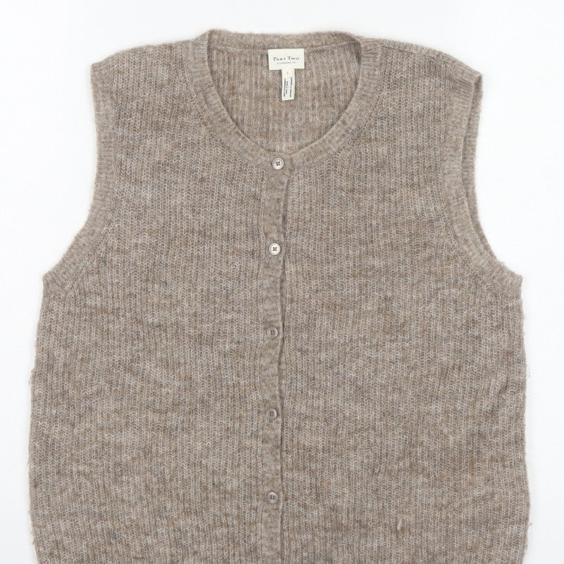 Part Two Women Beige UK 10 Mohair Blend Button Knit Vest