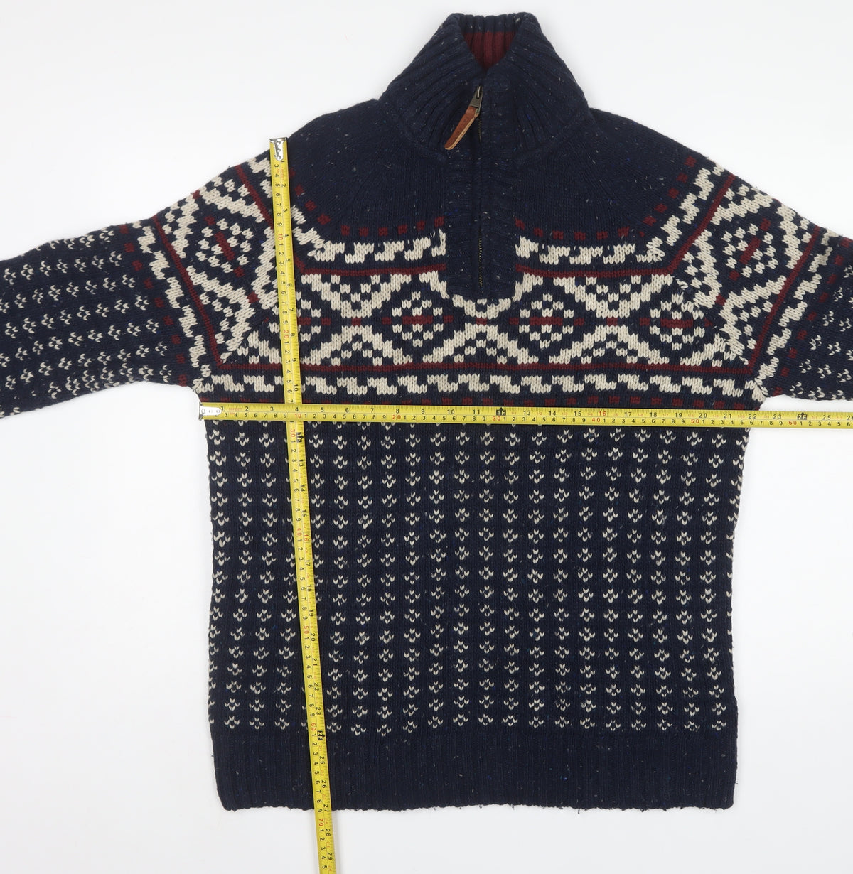 Fat Face Men's Blue L Fair Isle 1/4 Zip Wool Blend Jumper