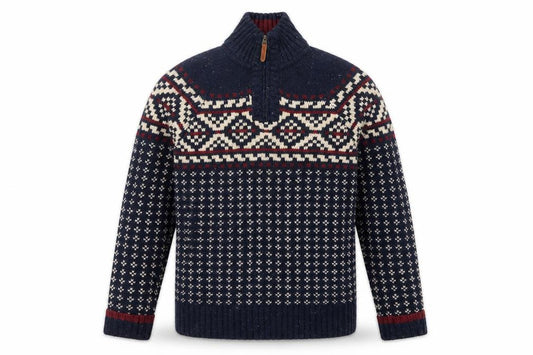 Fat Face Men's Blue L Fair Isle 1/4 Zip Wool Blend Jumper