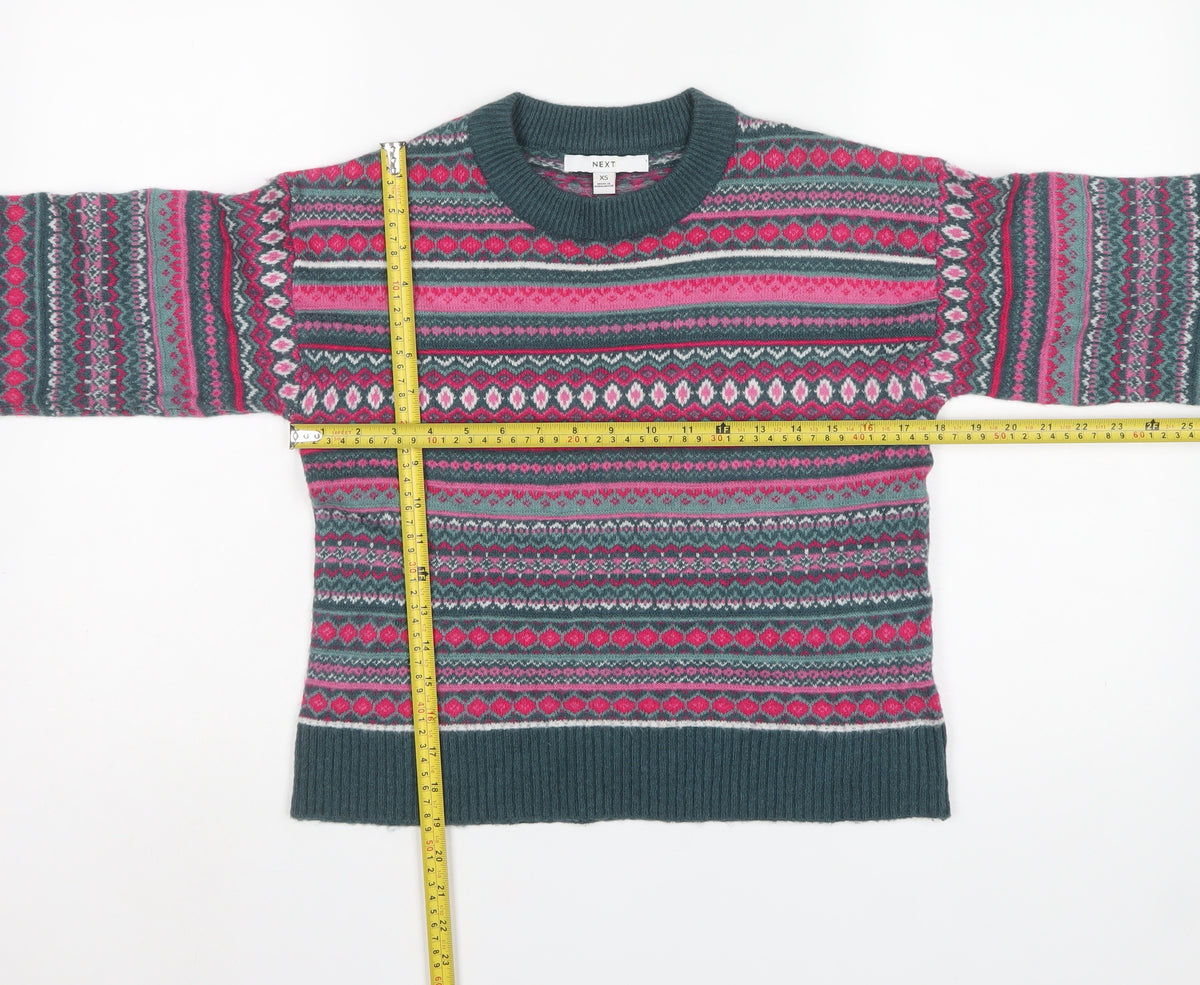 Next Women Multicoloured XS Fair Isle Crew Neck Knit Jumper