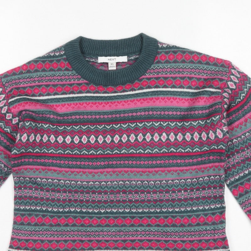 Next Women Multicoloured XS Fair Isle Crew Neck Knit Jumper