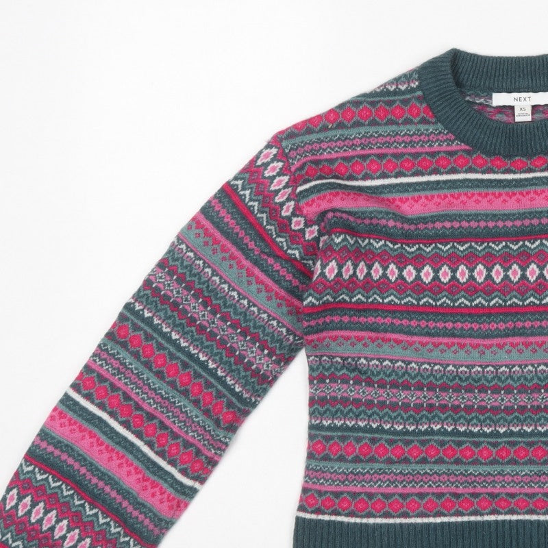 Next Women Multicoloured XS Fair Isle Crew Neck Knit Jumper