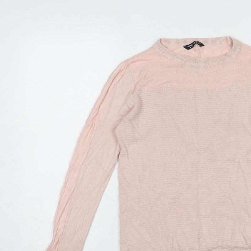 Selects Women Pink S Fine Knit Crew Neck Long Sleeve Jumper