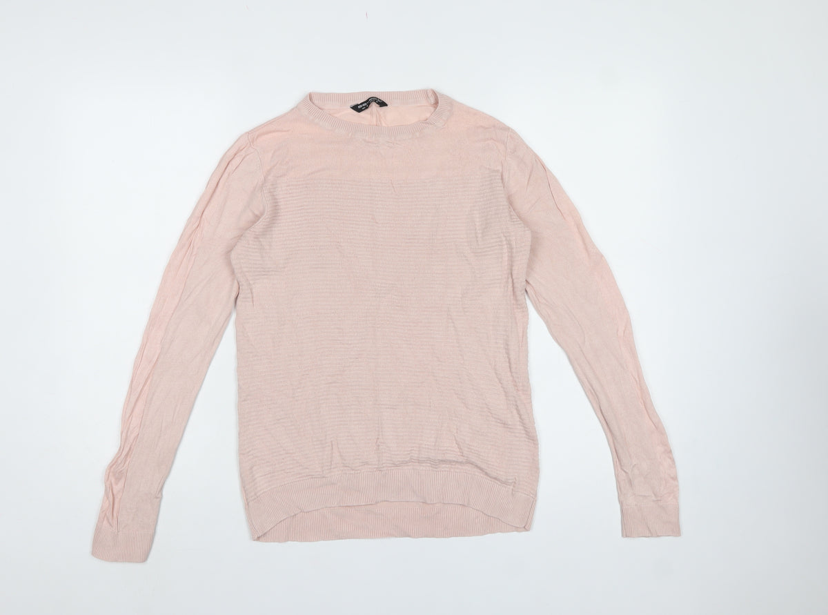 Selects Women Pink S Fine Knit Crew Neck Long Sleeve Jumper