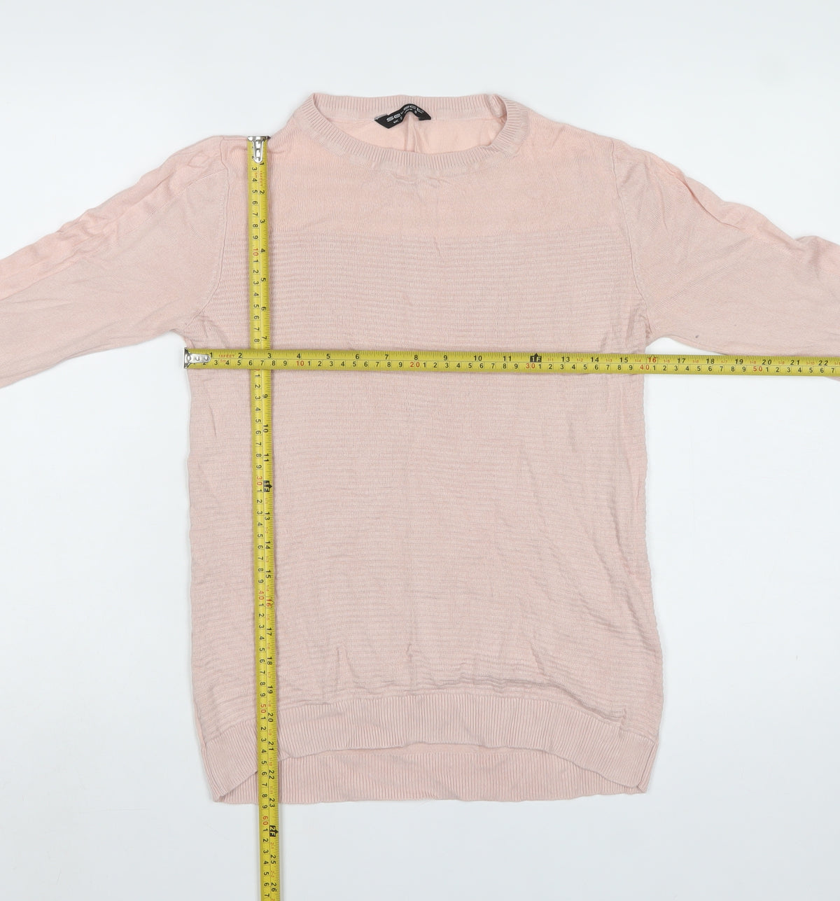 Selects Women Pink S Fine Knit Crew Neck Long Sleeve Jumper