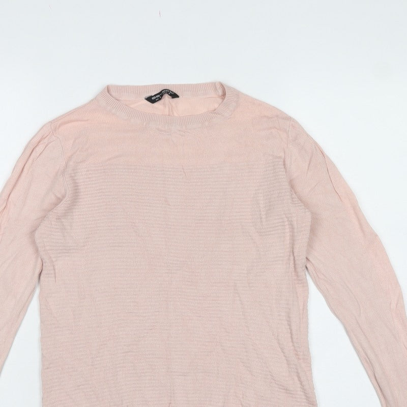 Selects Women Pink S Fine Knit Crew Neck Long Sleeve Jumper
