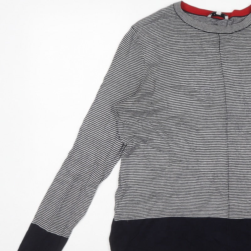 Warehouse Women Black Stripe Full Zip Knit Jumper UK 12