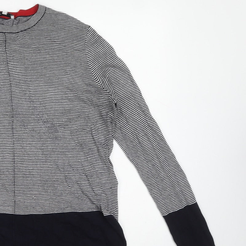 Warehouse Women Black Stripe Full Zip Knit Jumper UK 12