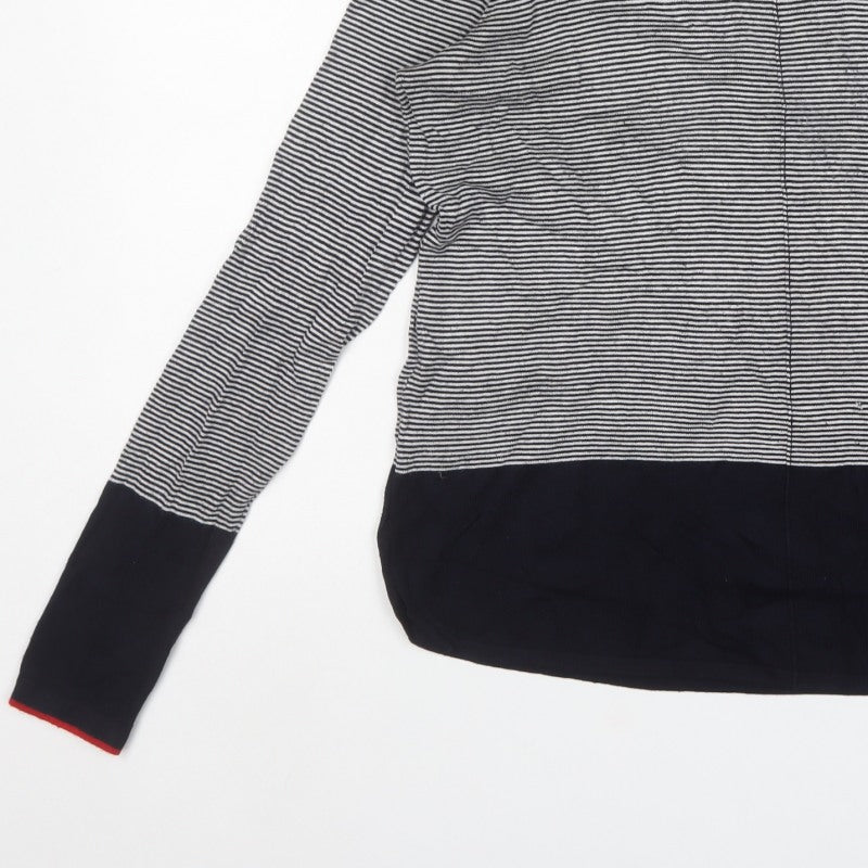 Warehouse Women Black Stripe Full Zip Knit Jumper UK 12