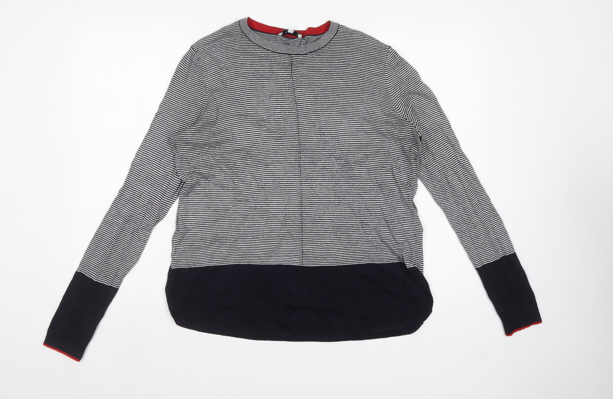 Warehouse Women Black Stripe Full Zip Knit Jumper UK 12