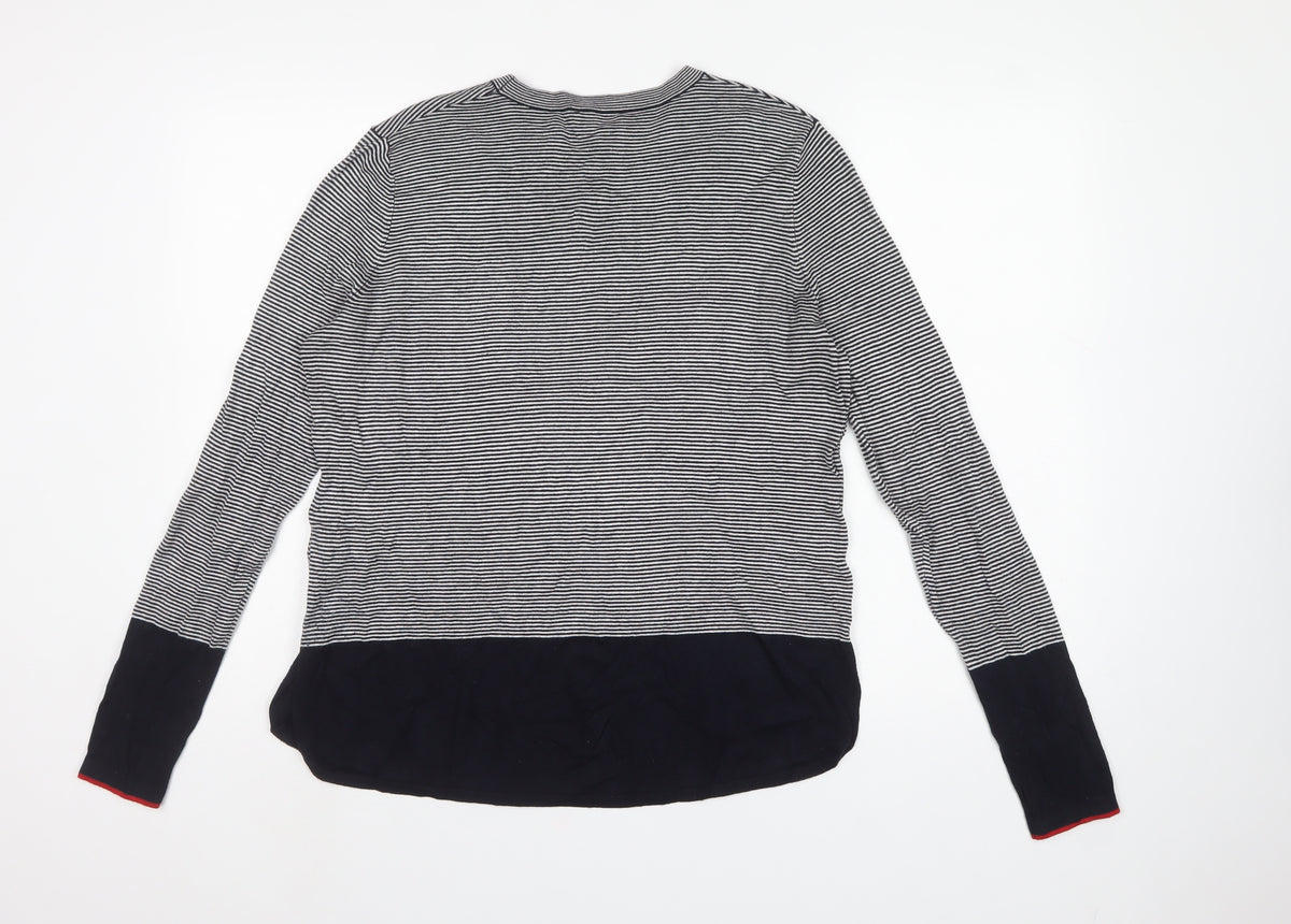 Warehouse Women Black Stripe Full Zip Knit Jumper UK 12