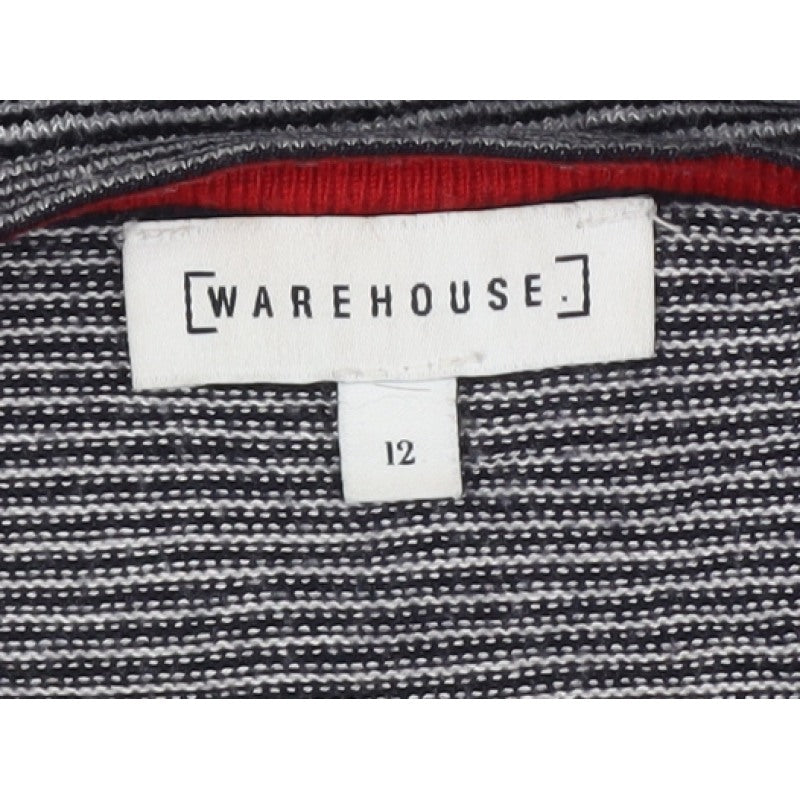 Warehouse Women Black Stripe Full Zip Knit Jumper UK 12
