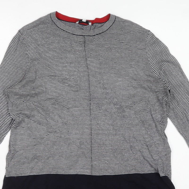 Warehouse Women Black Stripe Full Zip Knit Jumper UK 12