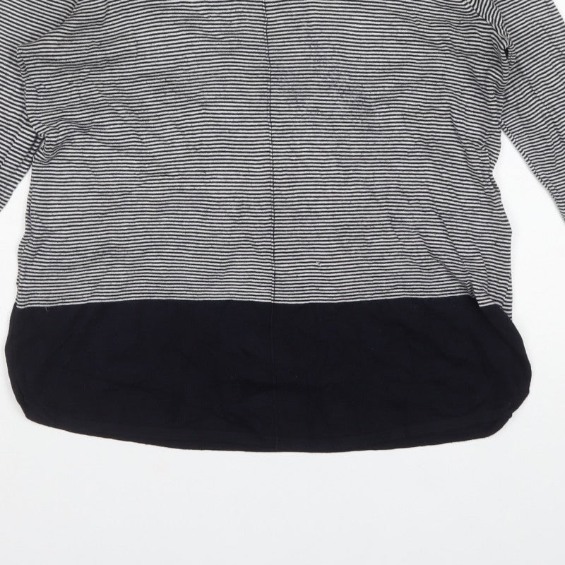 Warehouse Women Black Stripe Full Zip Knit Jumper UK 12
