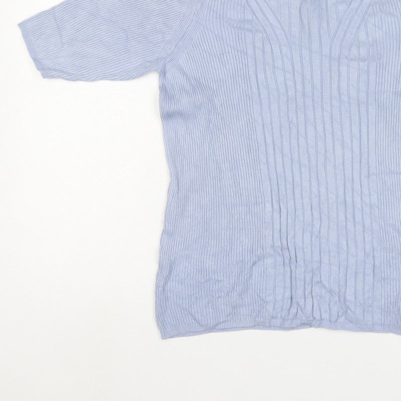 Marks and Spencer Men Blue M Ribbed Knit Short Sleeve Jumper