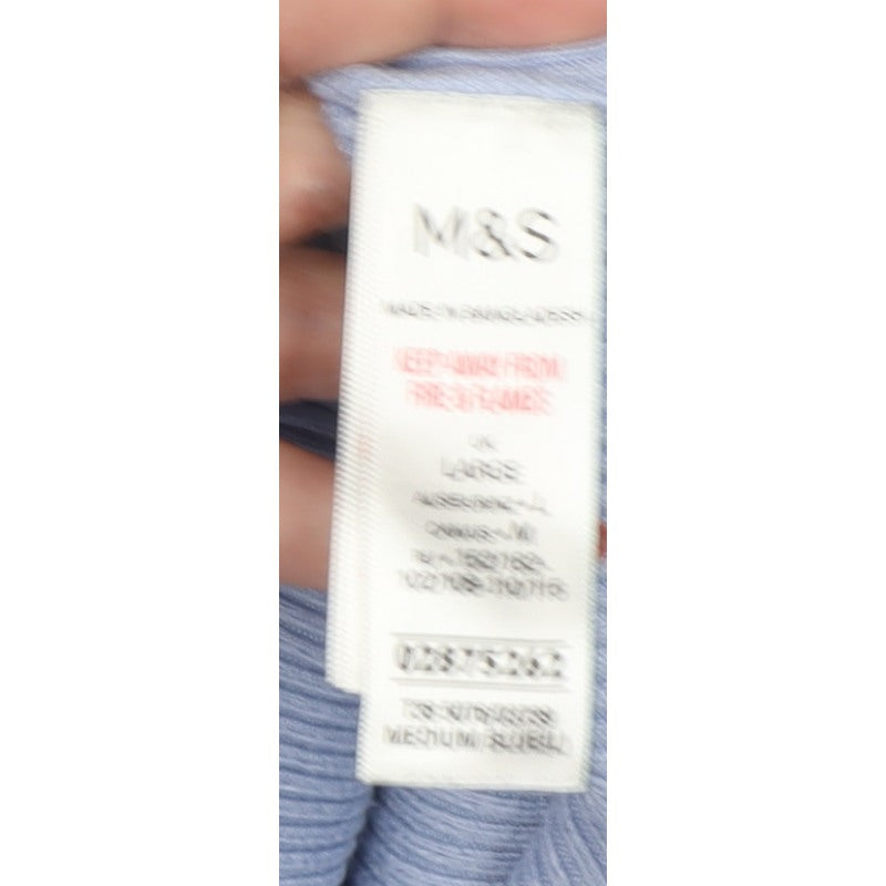Marks and Spencer Men Blue M Ribbed Knit Short Sleeve Jumper