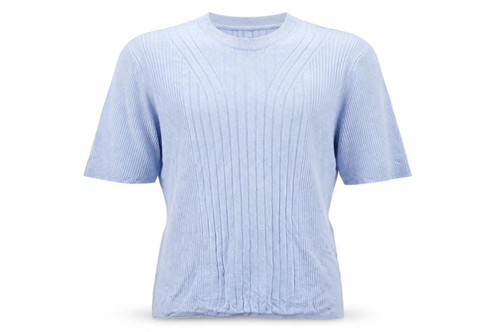 Marks and Spencer Men Blue M Ribbed Knit Short Sleeve Jumper