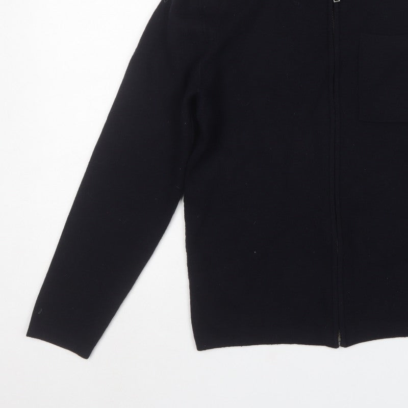 Farhi Men’s Black Small Full Zip Wool Knit High Neck Cardigan