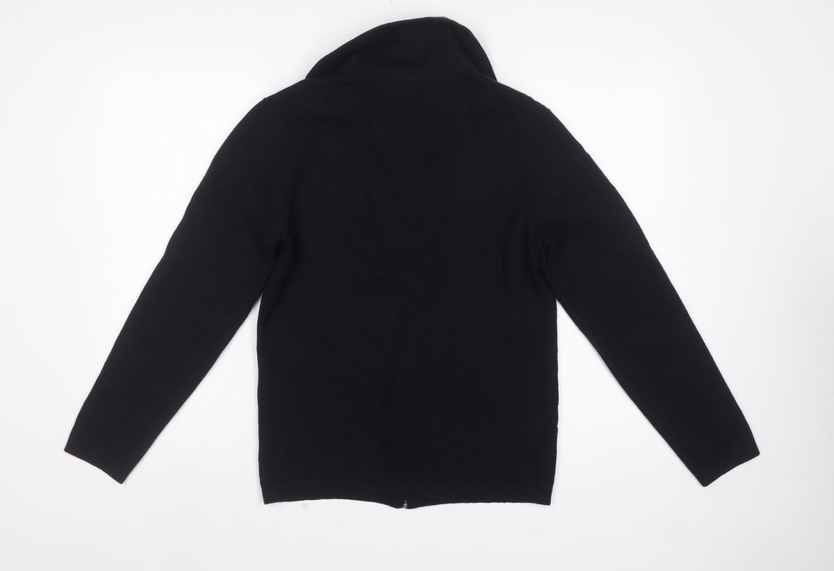Farhi Men’s Black Small Full Zip Wool Knit High Neck Cardigan