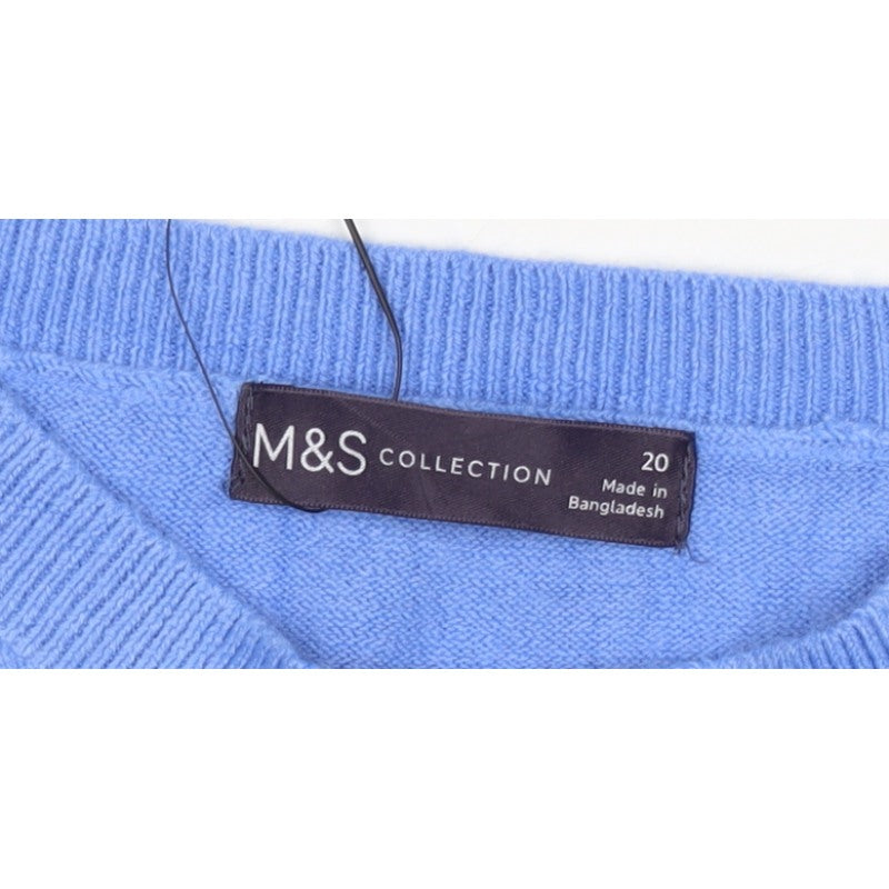 Marks and Spencer Women Blue Size 20 Crew Neck Acrylic Knit Pullover Jumper