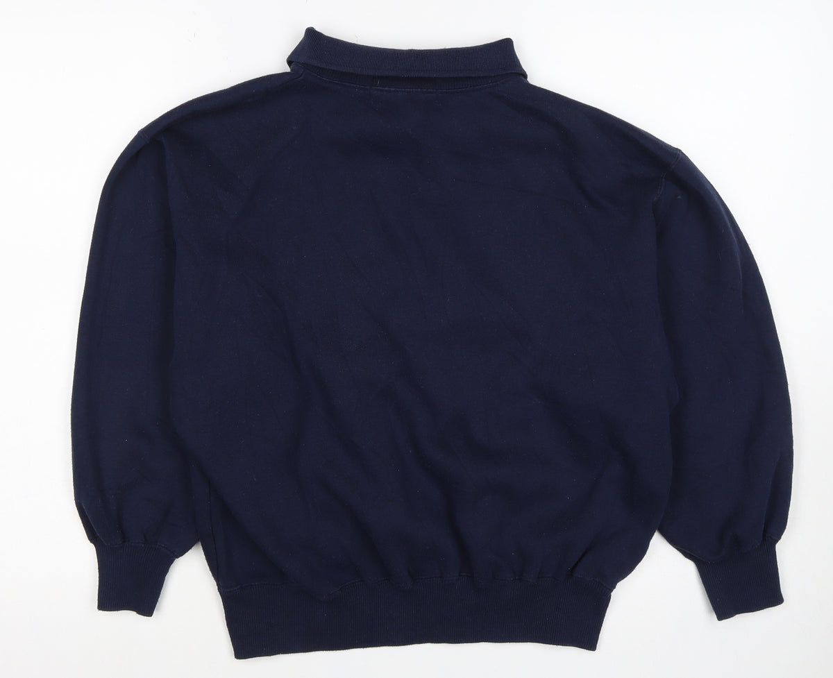 Jumpers Women Blue L Vintage Parrot Embroidered Collared Sweatshirt