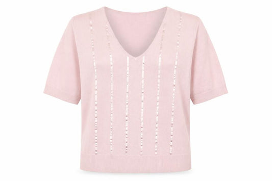 Marks and Spencer Women Pink UK 22 V-Neck Short Sleeve Knit Top