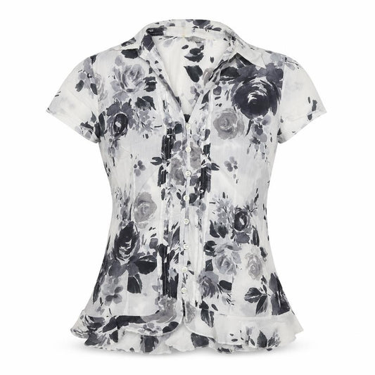 Papaya Women White Grey Floral Chiffon Button-Up Blouse UK 14