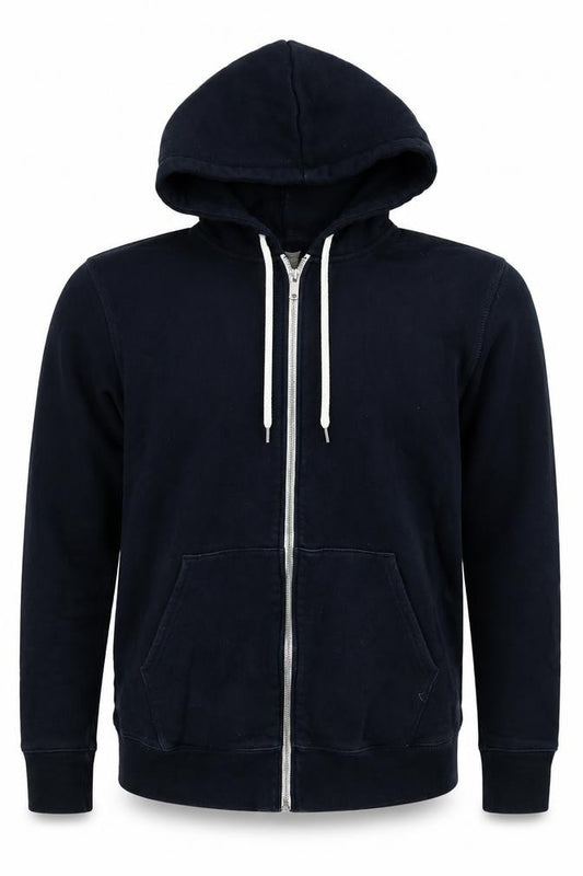 M&S Men’s Navy M Full Zip Hooded Cotton Stretch Hoodie Pockets
