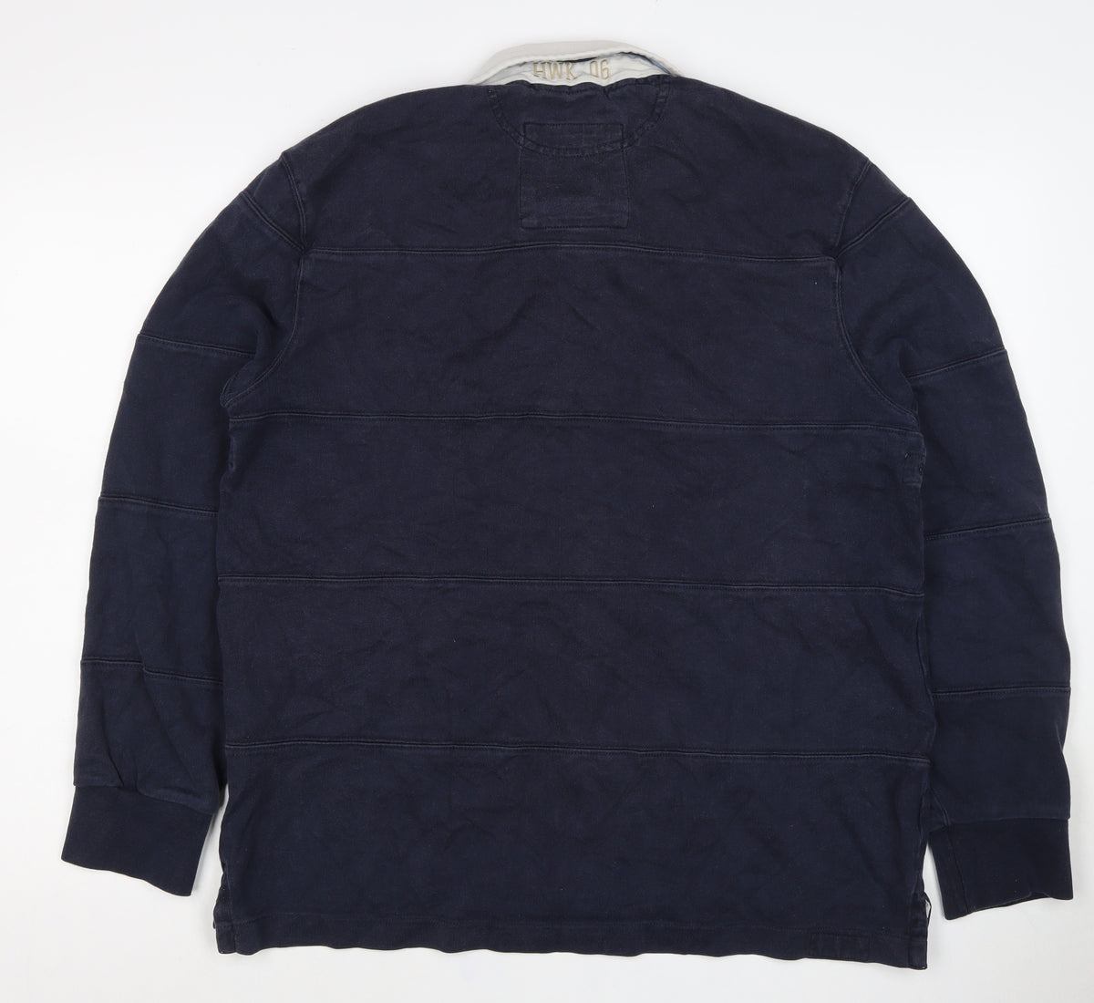 Howick Men Navy L Henley Collared Cotton Pullover Sweatshirt Logo