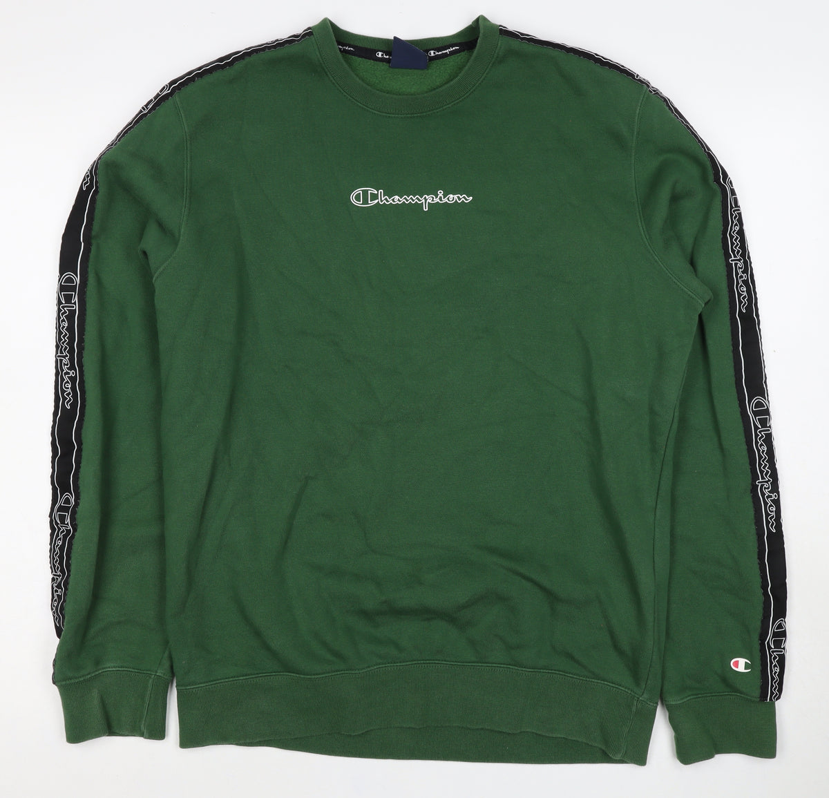 Champion Men’s Green XL Crew Neck Pullover Sweatshirt Logo Tape