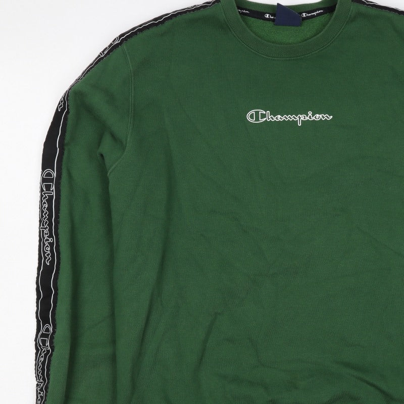 Champion Men’s Green XL Crew Neck Pullover Sweatshirt Logo Tape