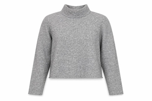 Zara Women Grey S High Neck Cropped Knit Long Sleeve Top