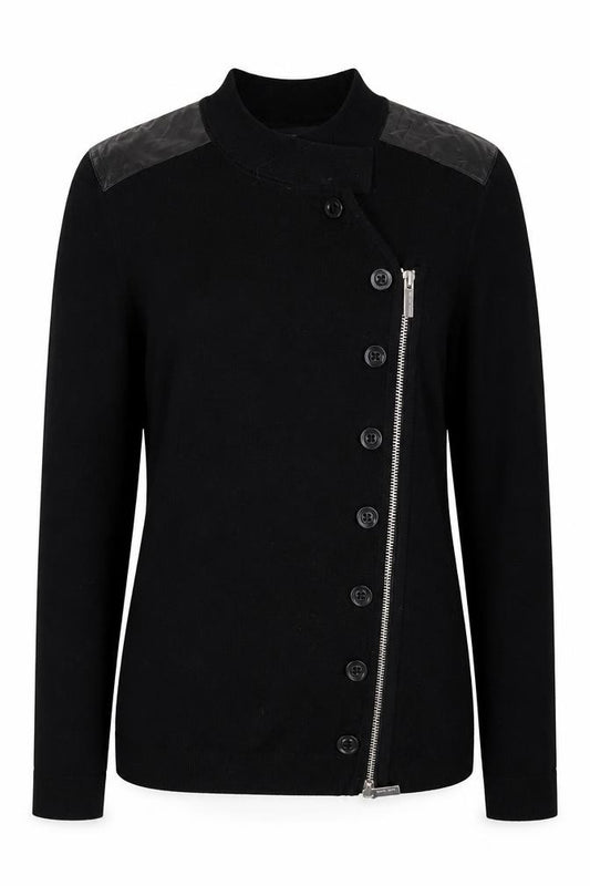 Karen Millen Women's Black UK 10 Wool Biker Knit Jacket Zip Buttons