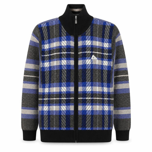 Monte Carlo Mens M Blue Plaid Lambswool Full Zip High Neck Jumper