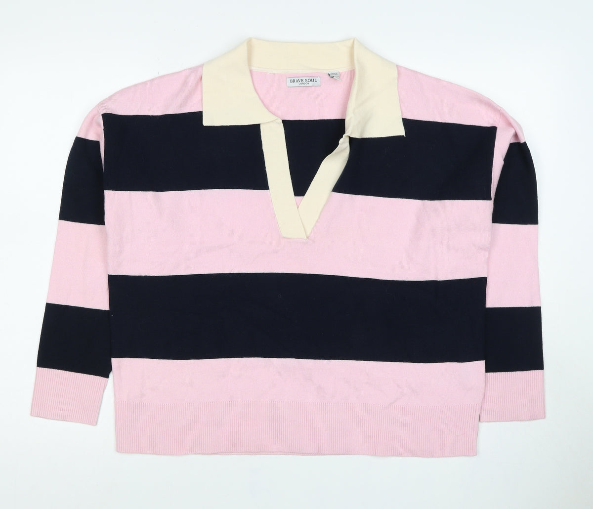 Brave Soul Women’s Multicoloured Striped Collared Knit Jumper Size M