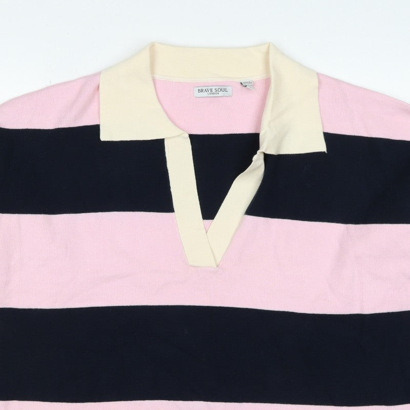 Brave Soul Women’s Multicoloured Striped Collared Knit Jumper Size M