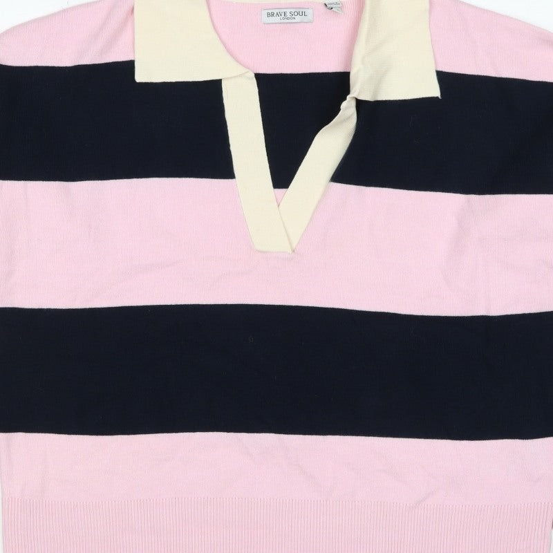 Brave Soul Women’s Multicoloured Striped Collared Knit Jumper Size M