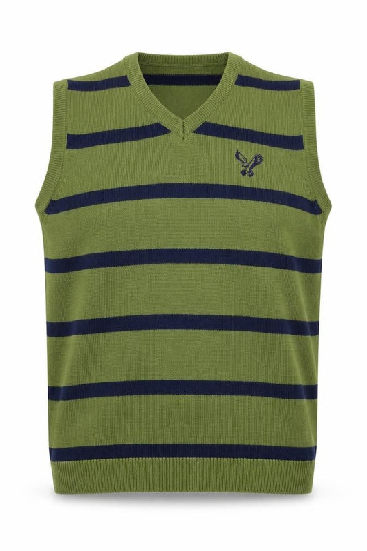 American Eagle Men’s Green Navy Striped V-Neck Knit Vest L