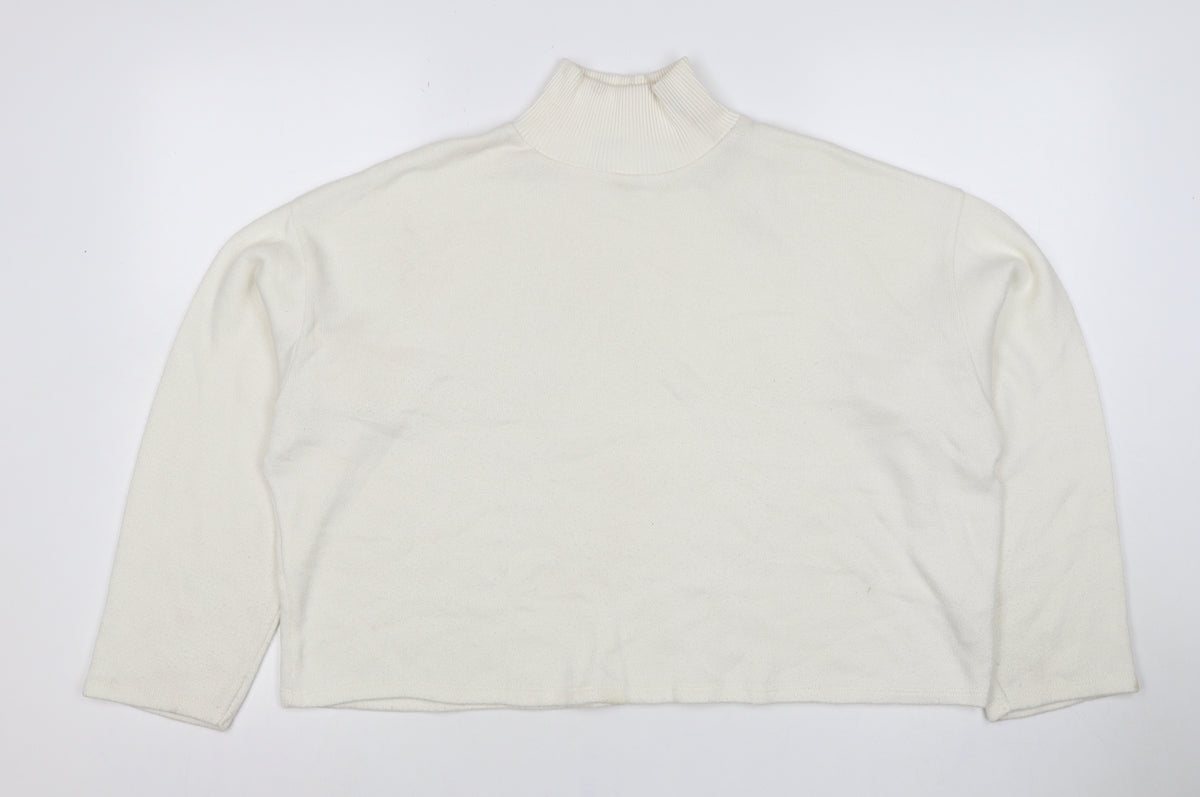Zara Women Ivory XL Roll Neck Long Sleeve Knit Pullover Jumper