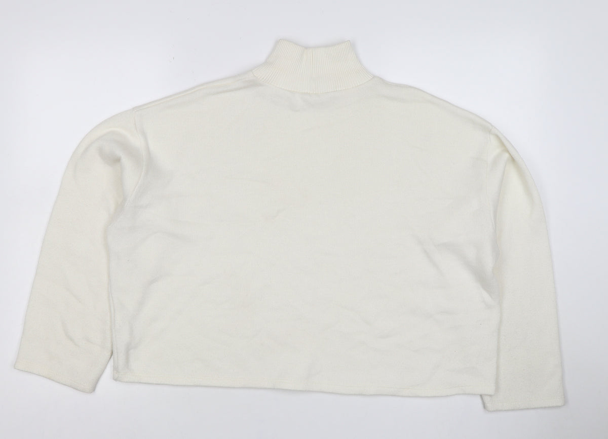 Zara Women Ivory XL Roll Neck Long Sleeve Knit Pullover Jumper